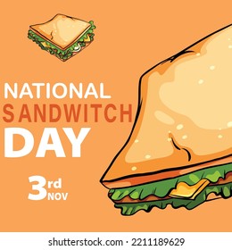 National Sandwich Day vector. Sandwich with ham, cheese, and vegetable vector.