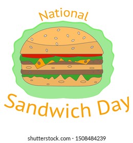 National sandwich day vector image on white background. Sandwich vector image in flat style.