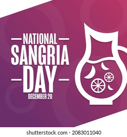 Día Nacional Sangria. 20 de diciembre. Concepto de vacaciones. Plantilla para fondo, banner, tarjeta, afiche con inscripción de texto. Ilustración del vector EPS10