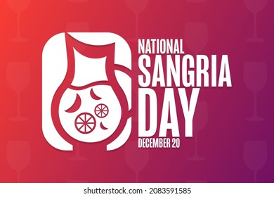 Día Nacional Sangria. 20 de diciembre. Concepto de vacaciones. Plantilla para fondo, banner, tarjeta, afiche con inscripción de texto. Ilustración del vector EPS10