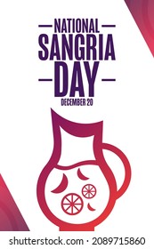 National Sangria Day. December 20. Holiday concept. Template for background, banner, card, poster with text inscription. Vector EPS10 illustration