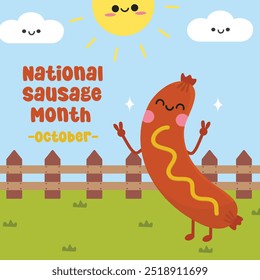 National Sausage Month vector design. Suitable for flat design graphic illustration for social media ads, flyer design, flat illustration, banner, template, poster, etc