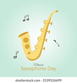 National Saxophone Day is celebrated on November 6 vector, illustration. Saxophone with music notes design concept.