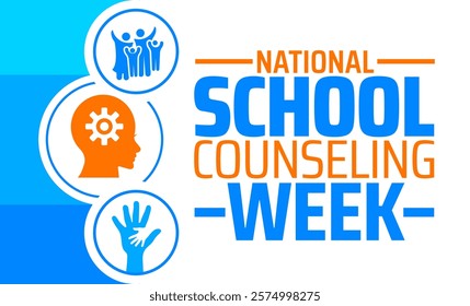 National School Counseling Week background banner or poster design template. observed every year in February. Holiday concept. Use to any Template, card, poster, placard, template.