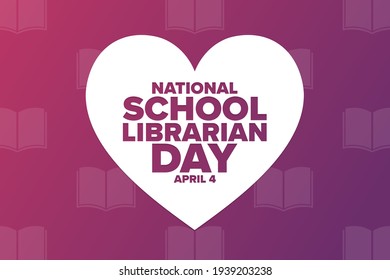 National School Librarian Day. April 4. Holiday concept. Template for background, banner, card, poster with text inscription. Vector EPS10 illustration