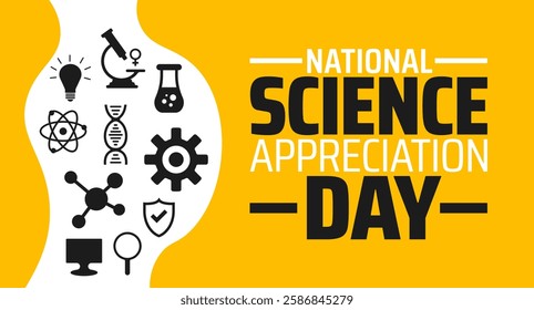 National Science Appreciation Day background banner or poster design template. observed every year in March. Holiday concept. Use to any Template, card, poster, placard, template.