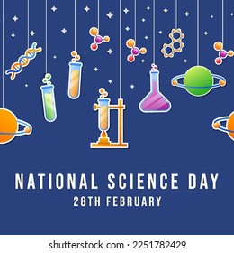 national science day 28 february background illustration in paper art cut style