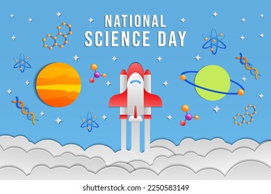 national science day background illustration in paper art style