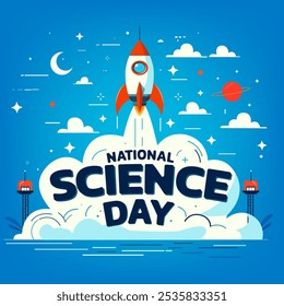 Fondo del día nacional de la ciencia con un cohete 