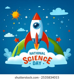 National science day background with a rocket 