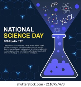 National Science day background with test tube and chemical liquid