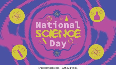 National Science Day banner vector design celebrated on February every year. Background illustration with geometric shapes and vibrant colors celebrating National Science Day.
