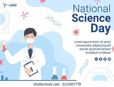 National Science Day Brochure Template Flat Design Illustration Editable of Square Background Suitable for Social Media or Greeting Card