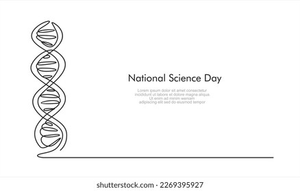 Nationalwissenschaftstag. Kontinuierliche Zeichnung einer Zeile DNA. Kann für Logo, Emblem, Diashow und Banner verwendet werden. Illustration mit Angebotsvorlage