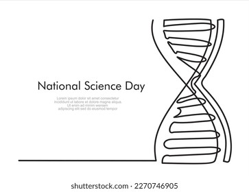 Nationalwissenschaftstag. Kontinuierliche Zeichnung einer Zeile DNA. Kann für Logo, Emblem, Diashow und Banner verwendet werden. Illustration mit Angebotsvorlage