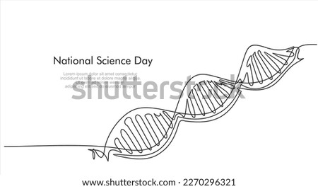 National Science Day. Continuous one line drawing of DNA. Can used for logo, emblem, slide show and banner. Illustration with quote template