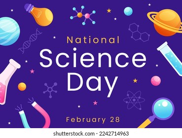 National Science Day February 28 Related to Chemical Liquid, Scientific, Medical and Research in Flat Cartoon Hand Drawn Templates Illustration