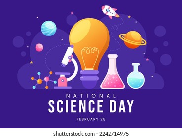 National Science Day February 28 Related to Chemical Liquid, Scientific, Medical and Research in Flat Cartoon Hand Drawn Templates Illustration