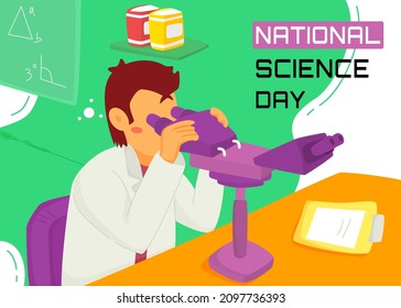National science day hand drawn vector illustration, media social post.