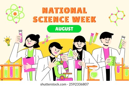National Science Day Poster, Science Innovation Event Banner.Scientist Character illustration.