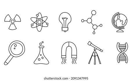 National Science Day Set of hand-drawn vector objects in doodle cartoon style.