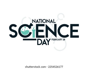 National Science Day text design on white background. February 28. Poster, banner, card, background. Eps 10.