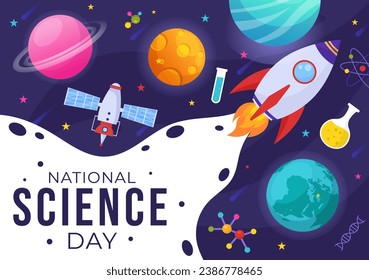 National Science Day Vector Illustration on February 28 Related to Chemical Liquid, Scientific, Medical and Research in Flat Cartoon Background