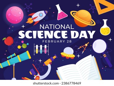 National Science Day Vector Illustration on February 28 Related to Chemical Liquid, Scientific, Medical and Research in Flat Cartoon Background
