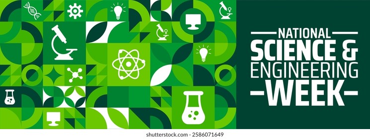 National Science and Engineering Week geometric shape pattern background banner or poster design template. observed every year in March. Holiday concept. Use to any Template, card, poster, placard.