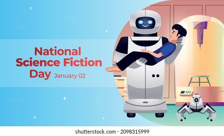National science fiction day on January 2 business brochure flyer banner design horizontal template vector, cover presentation abstract, modern publication poster and flag-banner.