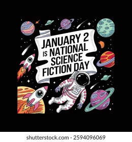 National Science Fiction Day Poster Design Illustration.