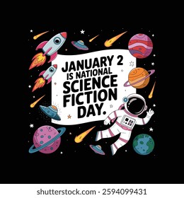 National Science Fiction Day Poster Design Illustration.