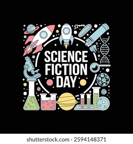 National Science Fiction Day Poster Design Illustration.