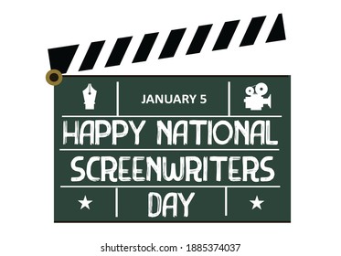 National Screenwriters Day concept. A traditional filmmaking clapper with text. Editable Clip Art.