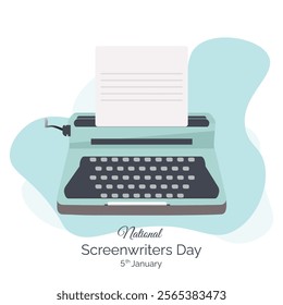 National Screenwriters Day vector, illustration. January 5. Old type writer and script paper design.