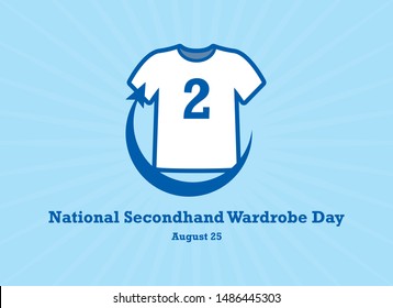 National Secondhand Wardrobe Day vector. White T-Shirt isolated on a blue background. Men's shirt icon. White t-shirt with number two vector. Sustainable Fashion icon