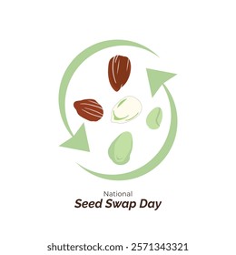 National Seed Swap Day to celebrate last Saturday in January. Illustration of seeds exchanging, inside a circle arrow frame. Vector, illustration.