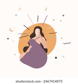 National selfie day card featuring happy woman with mobile phone flat vector illustration. Clip art. Photographer's Day