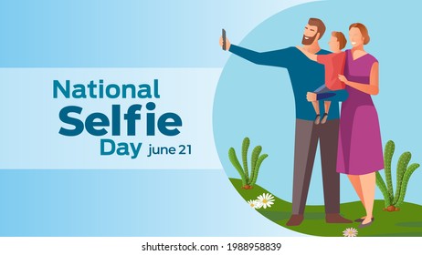 national selfie day on june 21 business brochure flyer banner design horizontal template vector, cover presentation abstract, modern publication poster and flag-banner, layout in rectangle size.