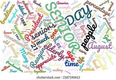 National Senior Citizens Day 21 August  Word Cloud In Vector Art Creative Colourful White Back Ground