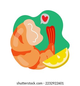 National Shrimp Day vector. Shrimp food with lemon vector. Shrimp cooked seafood icon vector. 