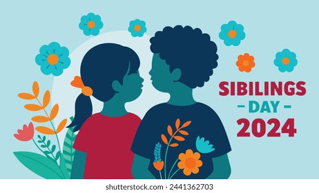 National siblings day 2024 with children banner poster isolated design illustration