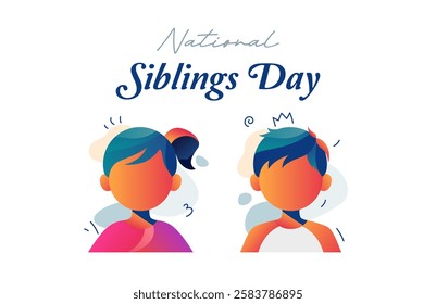 National Siblings Day celebration greeting featuring an illustration of a young boy and girl. Depicts a harmonious family with a simple vector of two children