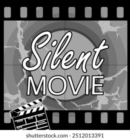 National Silent Movie Day event banner. Film tape and classic movie background with movie clapper to celebrate on September 29th