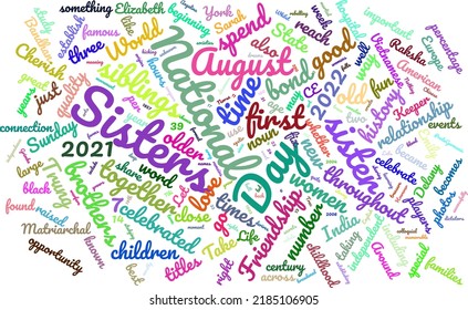 National Sisters Day 7 August Word Cloud In Vector Art Creative Colourful White Back Ground