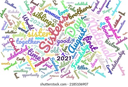 National Sisters Day 7 August Word Cloud In Vector Art Creative Colourful White Back Ground
