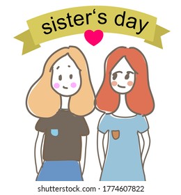 National Sisters Day ,family holiday ,Happy sisters, woman festival. Girl concept.trendy sisters happily smiling in white background hand drawn cartoon vector