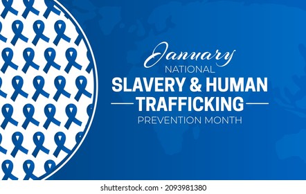 National Slavery And Human Trafficking Prevention Month Background Illustration Banner With Blue Ribbons