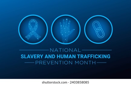 National Slavery and Human Trafficking Prevention Month is observed every year on january. Vector illustration on the theme of National Human Trafficking Awareness Month. Template for banner design.