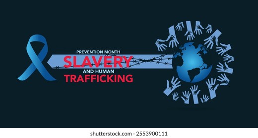 National Slavery and Human Trafficking Prevention Month is observed every year on january. Vector illustration on the theme of National Human Trafficking Awareness Month. Template for banner design.
